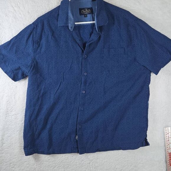 Nat Nast Men's Geometric Short Sleeve Silk Blend Button-up Shirt Blue Large - Picture 1 of 6